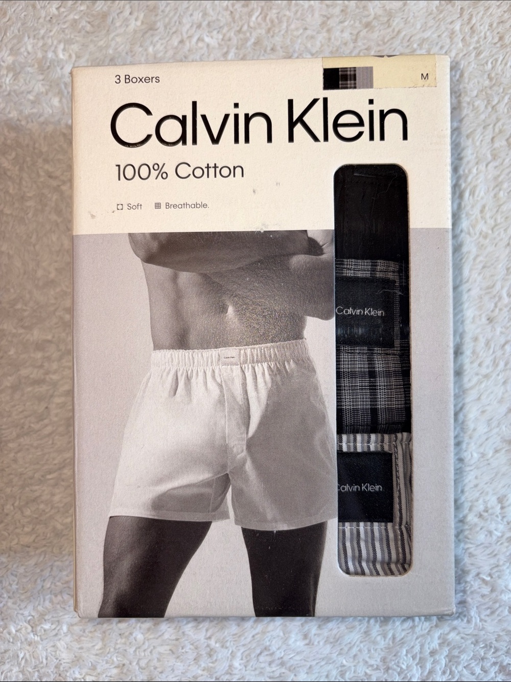 Calvin Klein 3-Pack Cotton Boxers - Black, Gray, White Size M